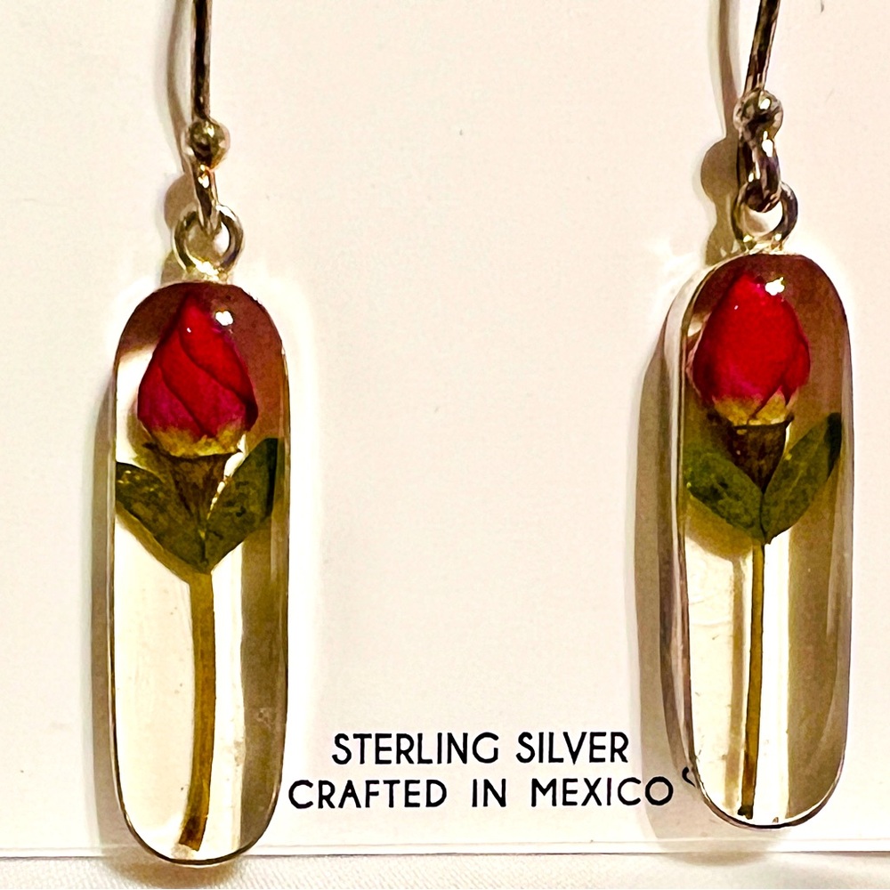 SEED & SAGE Silver Rose earrings~Pressed Flower In Glass